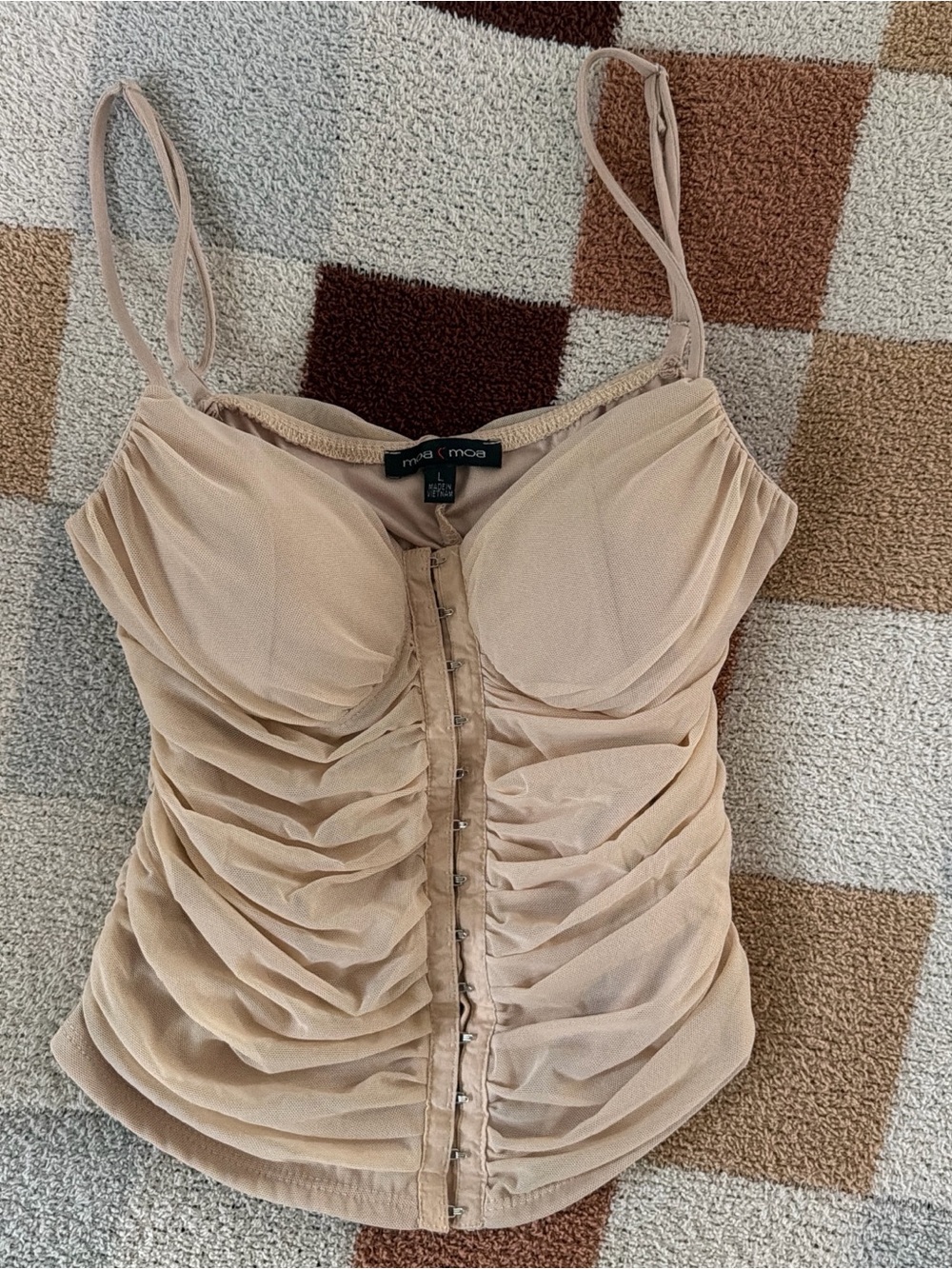 Moa Moa Beige Ruched Mesh Corset Camisole